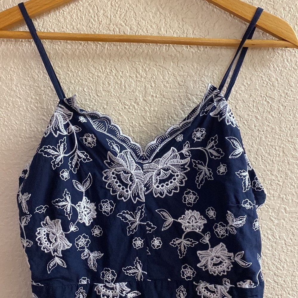 ALTAR’D State navy embroidered floral back zip sleeveless shorts‎ romper